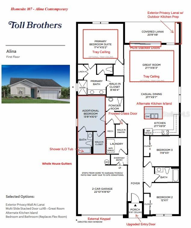 This floor plan shows the first-floor layout of a home with three bedrooms and a garage — 1585 STONECLIFF DRIVE, APOPKA, FL