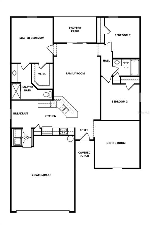 This is a floor plan for a single-story house with three bedrooms and a garage — 40 PRESIDENTIAL LANE, PALM COAST, FL