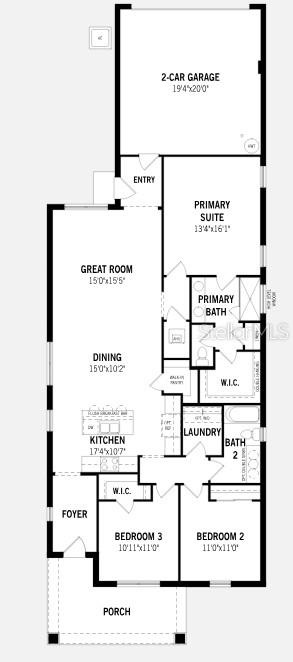 This is a floor plan for a single-story home with three bedrooms and a two-car garage — 137 GREENHOUSE GROVE STREET, GROVELAND, FL