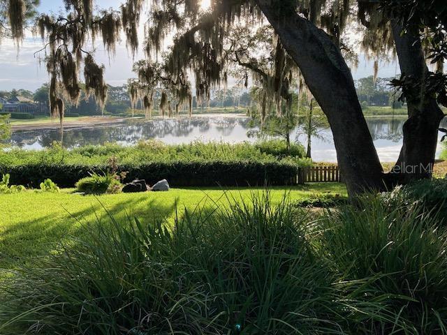 A backyard with a small wooden bridge, mature trees with Spanish moss, and a house — 873 PICKFAIR TERRACE, LAKE MARY, FL