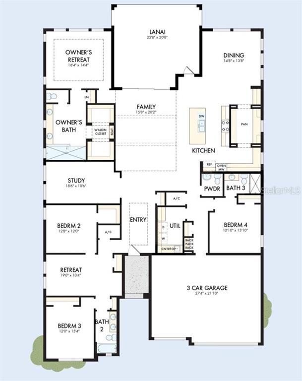 This is a floor plan for a single-story house with four bedrooms and a garage — 17588 FOXTAIL LOOP, VENICE, FL
