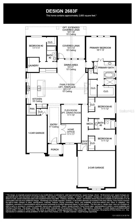This is a floor plan for a single-story home featuring four bedrooms and a three-car garage — 4563 SOUTHERN VALLEY LOOP, BROOKSVILLE, FL