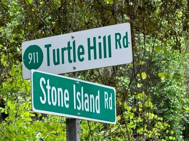 A street sign shows the intersection of Turtle Hill Road and Stone Island Road — 1747 TURTLE HILL ROAD, DELTONA, FL