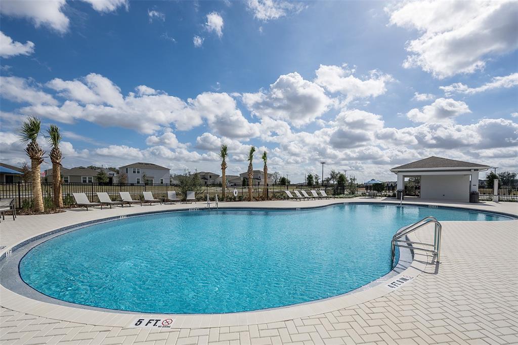 An aerial view shows a park with a lake, a tall observation tower, and walkways — 7425 FIELDSTONE DRIVE, GROVELAND, FL