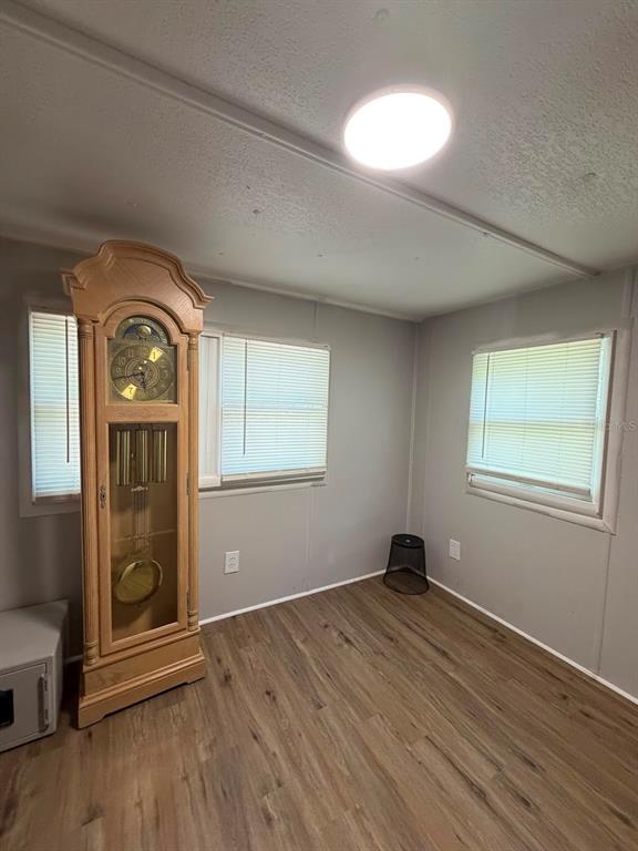 A room with light gray walls, wood-look flooring, two windows with blinds, and a grandfather clock — 427 POLK AVENUE, ORANGE PARK, FL