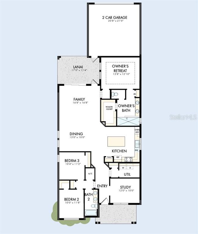 This is a floor plan for a single-story home featuring three bedrooms and a garage — 7937 REFLECTION PARKWAY, BRADENTON, FL