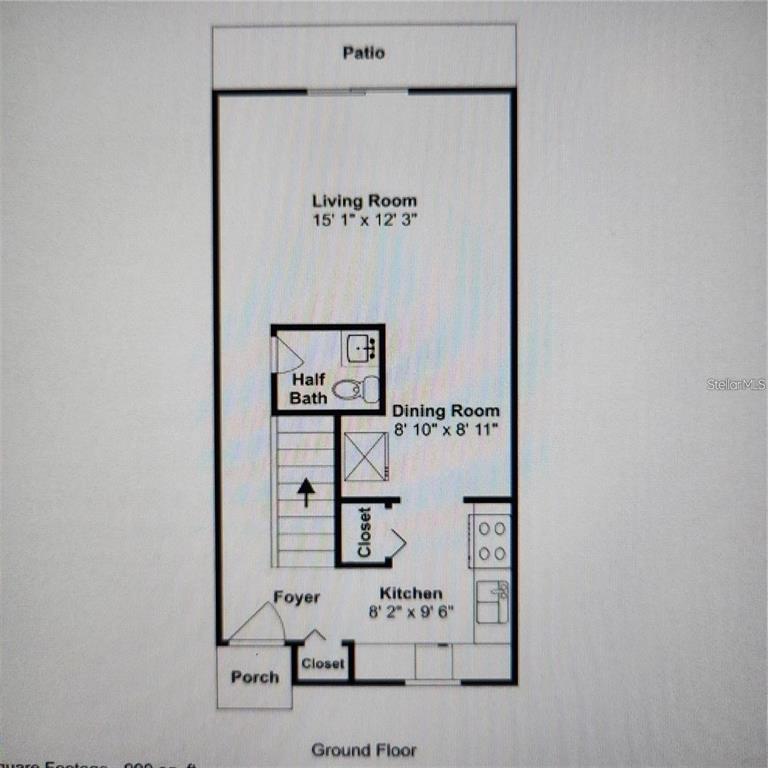 This is a floor plan of a ground floor featuring a kitchen, dining room, living room, and half bath — 22630 GAGE LOOP UNIT 4, LAND O LAKES, FL
