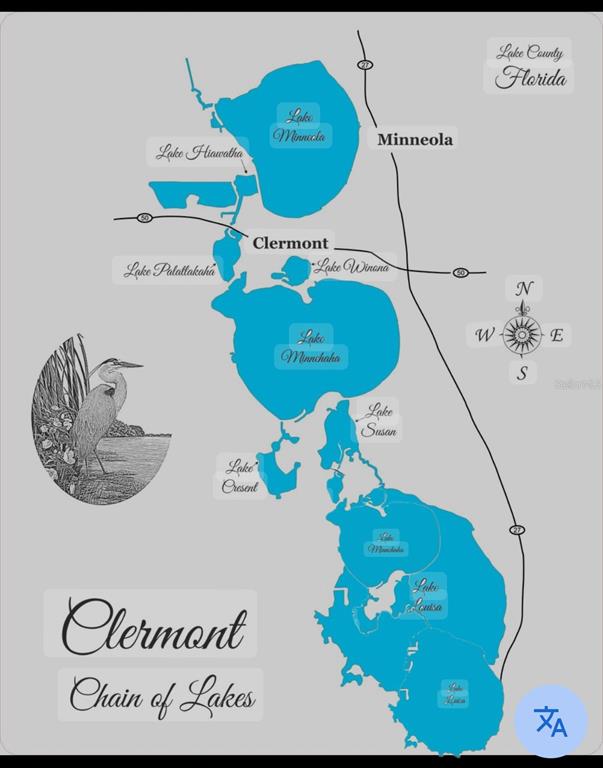 This map illustrates the Clermont Chain of Lakes in Lake County, Florida — 1401 W HIGHWAY 50 UNIT 179, CLERMONT, FL
