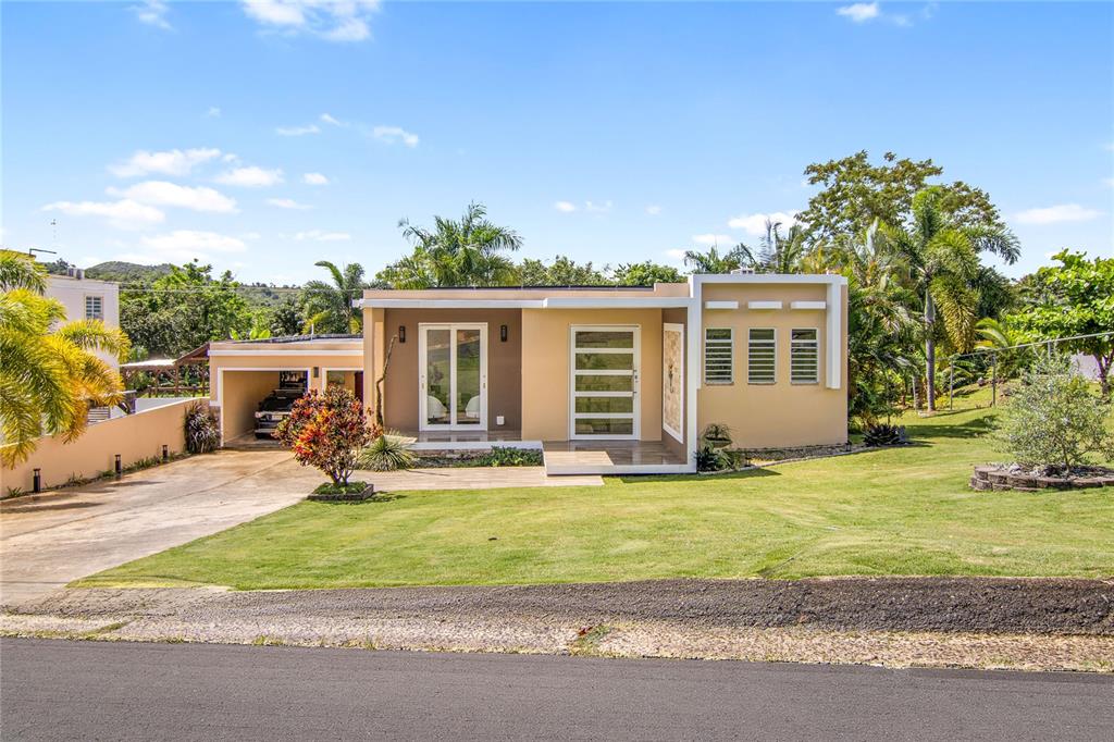 A single-story tan house with a carport, glass front door, and a manicured front lawn — PR 757 KM 1.7 INT LOT 4 LA CEIBA POLLOS WARD, PATILLAS, PR