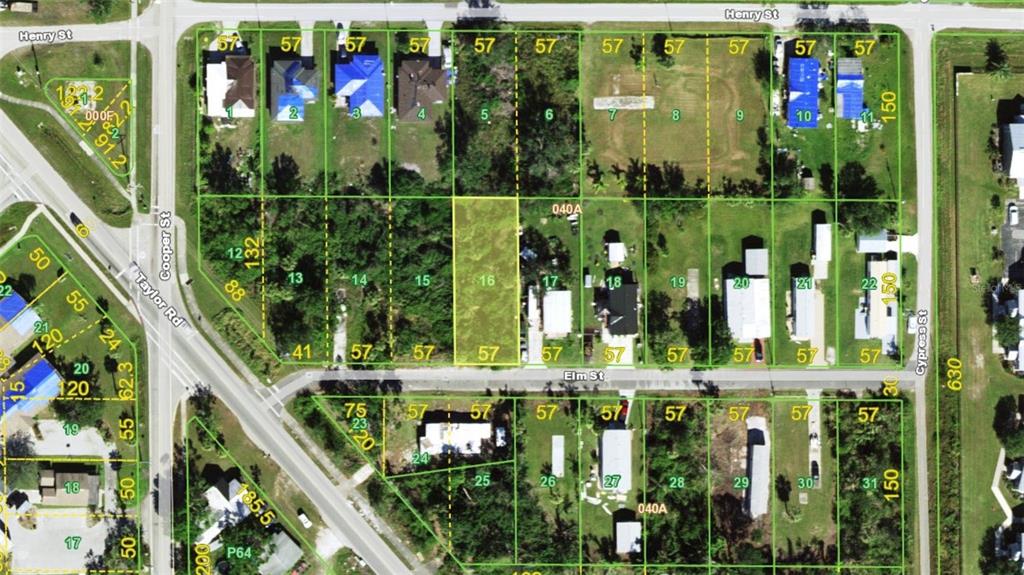 This is a tax map showing a grid of residential lots with property boundaries — 926 ELM STREET, PUNTA GORDA, FL