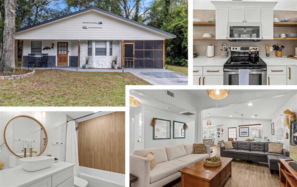 A single-story house with a white facade, stone accents, and a screened-in porch — 4080 N EAGLE NEST POINT, CRYSTAL RIVER, FL