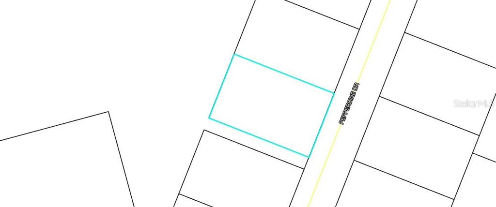 This is a map showing a rectangular property lot highlighted in blue along Pepperdine Drive — 33 PEPPERDINE DRIVE, PALM COAST, FL
