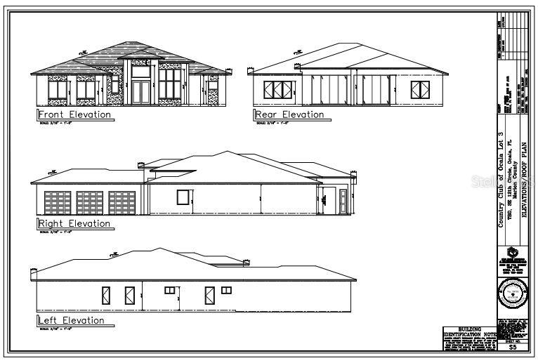 This architectural rendering shows the front, rear, left, and right exterior elevations of a house — 6692 SE 12TH CIRCLE, OCALA, FL