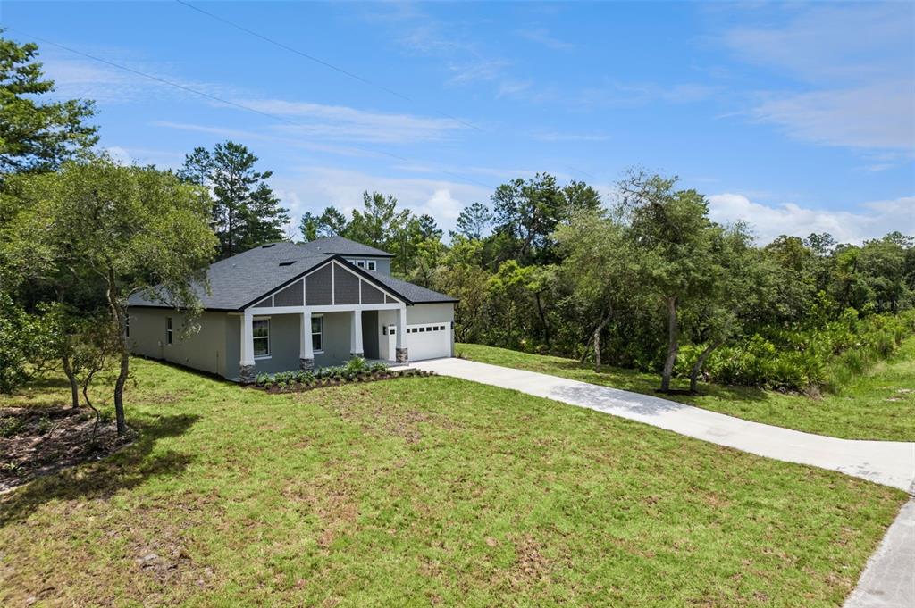 A single-story house with a gray exterior, dark roof, and a concrete driveway — 41650 LIGUSTRUM STREET, EUSTIS, FL