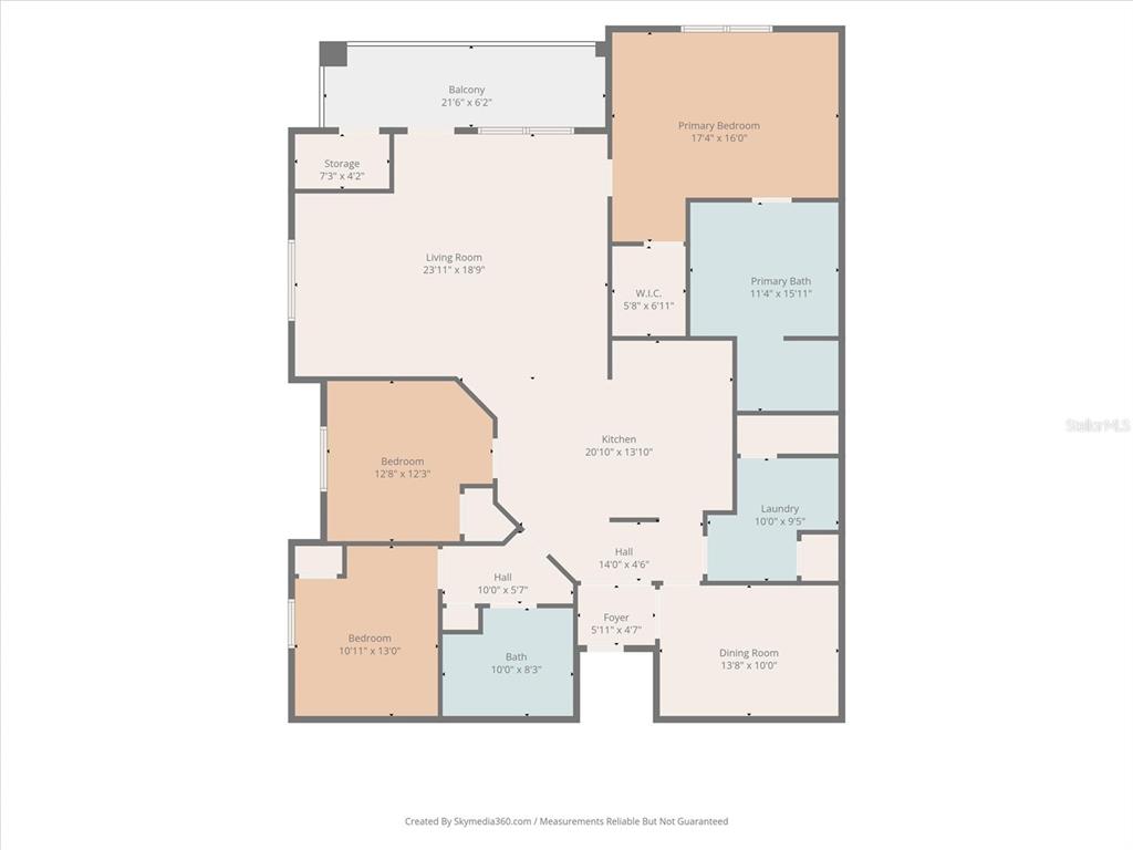 This is a floor plan for a three-bedroom apartment with a balcony and laundry room — 5025 SHOREWAY LOOP UNIT 30403, ORLANDO, FL