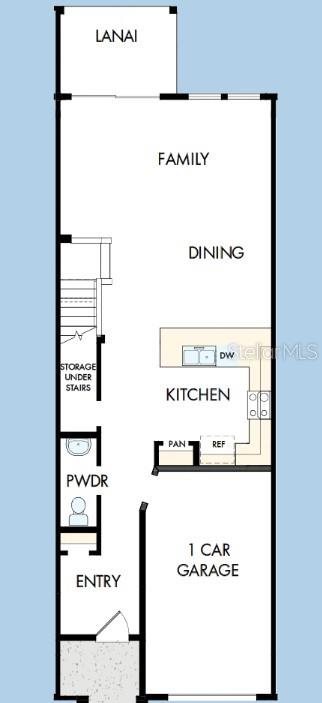 This is a floor plan of a first-floor layout featuring a garage, kitchen, and lanai — 6353 JENSEN VIEW AVENUE, APOLLO BEACH, FL