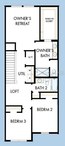 This is a floor plan of a residential second floor featuring three bedrooms, two bathrooms, and a loft — 6353 JENSEN VIEW AVENUE, APOLLO BEACH, FL