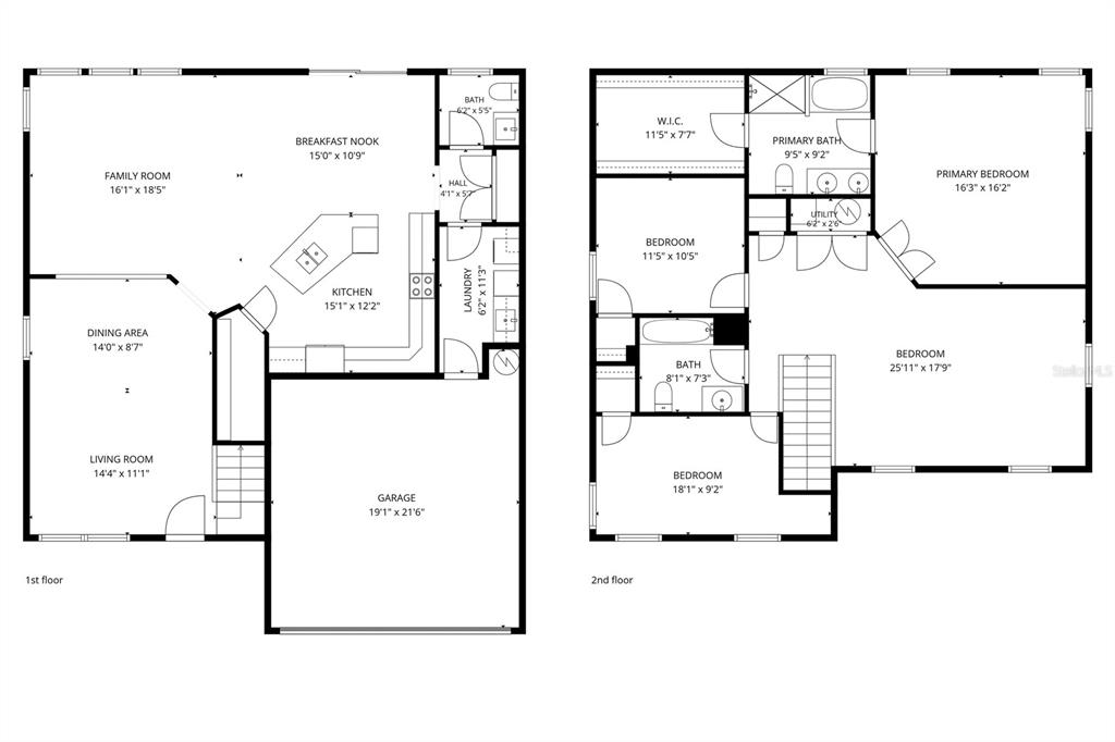 This is a two-story floor plan showing the layout of a house with multiple rooms — 5045 BALLARK STREET, MOUNT DORA, FL
