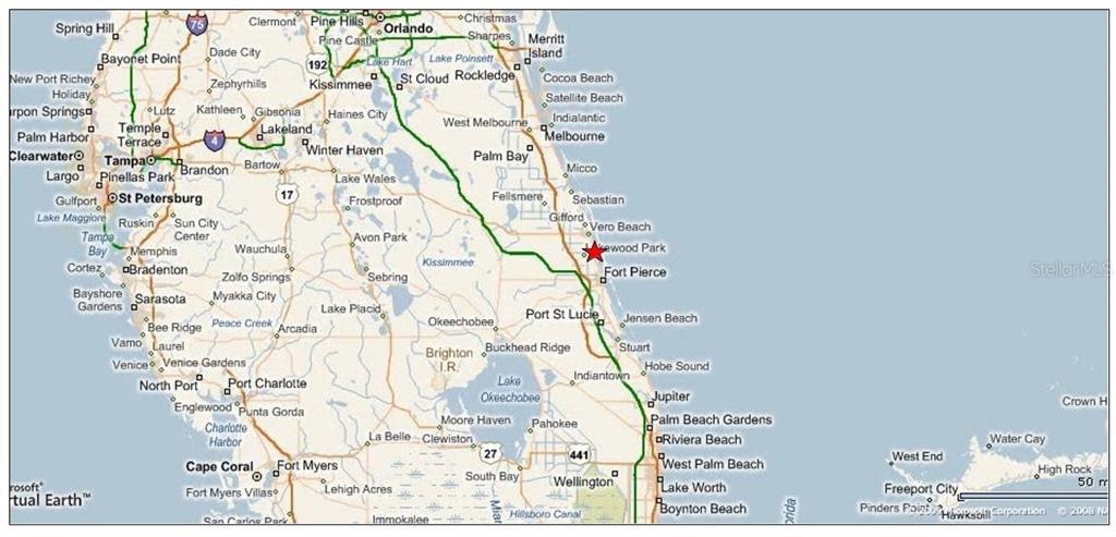 This is a map of Florida with a red star marking a location near Fort Pierce — 6489 OLD DIXIE HWY, FORT PIERCE, FL