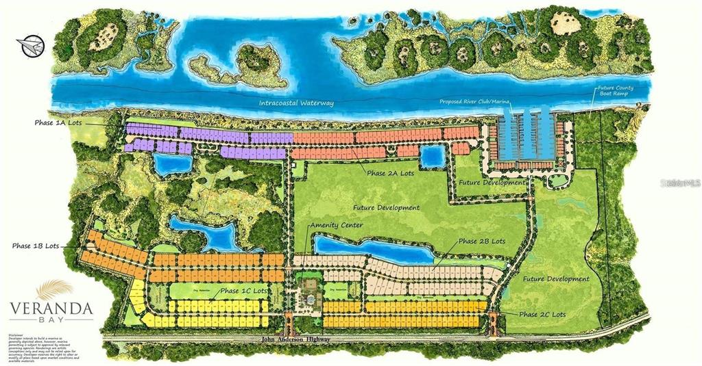 This is a color-coded site plan rendering for the Veranda Bay residential development — 199 STILLWATER DRIVE, FLAGLER BEACH, FL