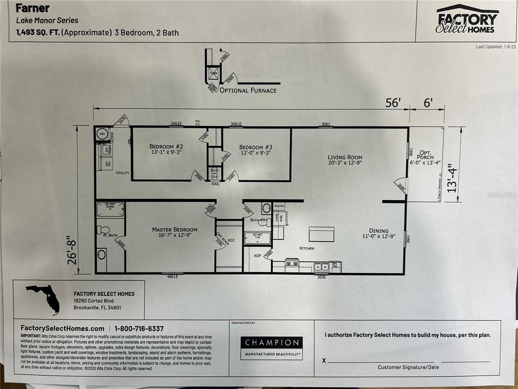 This is a floor plan for a three-bedroom, two-bathroom manufactured home — 25924 WHIPPERWILL STREET, BROOKSVILLE, FL