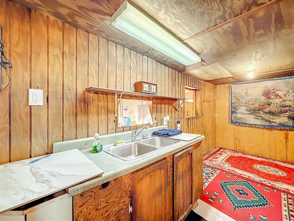 A utility room features wood-paneled walls, a double-basin sink, and a red patterned rug — 3180 E BUFFALO LANE, HERNANDO, FL