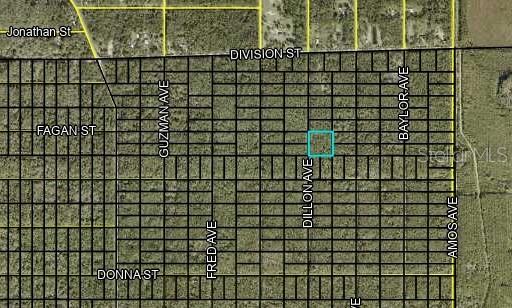 This is a map showing a highlighted land parcel located along Dillon Avenue — 000 DILLON AVENUE, HASTINGS, FL