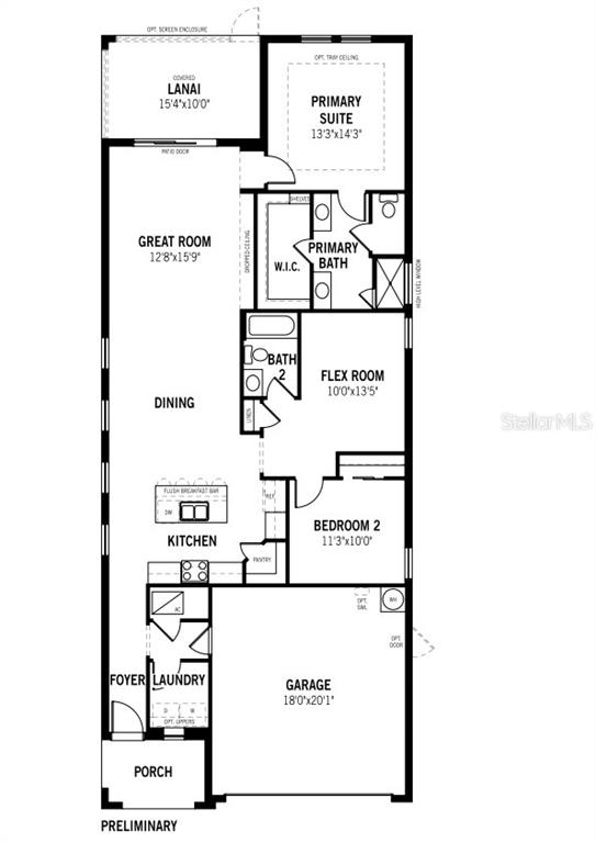 This is a floor plan for a single-story home featuring a garage, three bedrooms, and lanai — 13007 SUNSEED STREET, PARRISH, FL