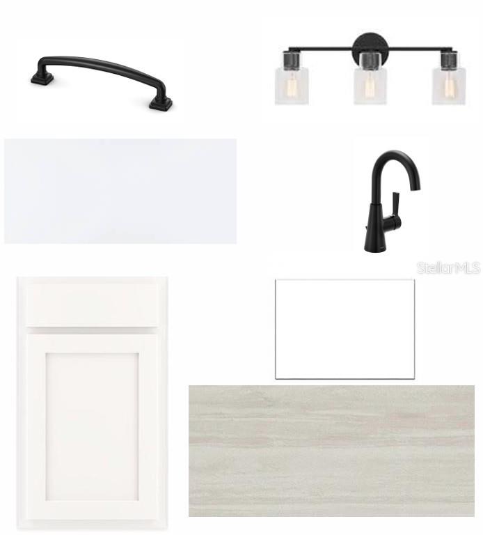 This image is a digital collage showing interior design finishes including cabinets, hardware, and fixtures — 11808 FULL MOON LOOP, PARRISH, FL