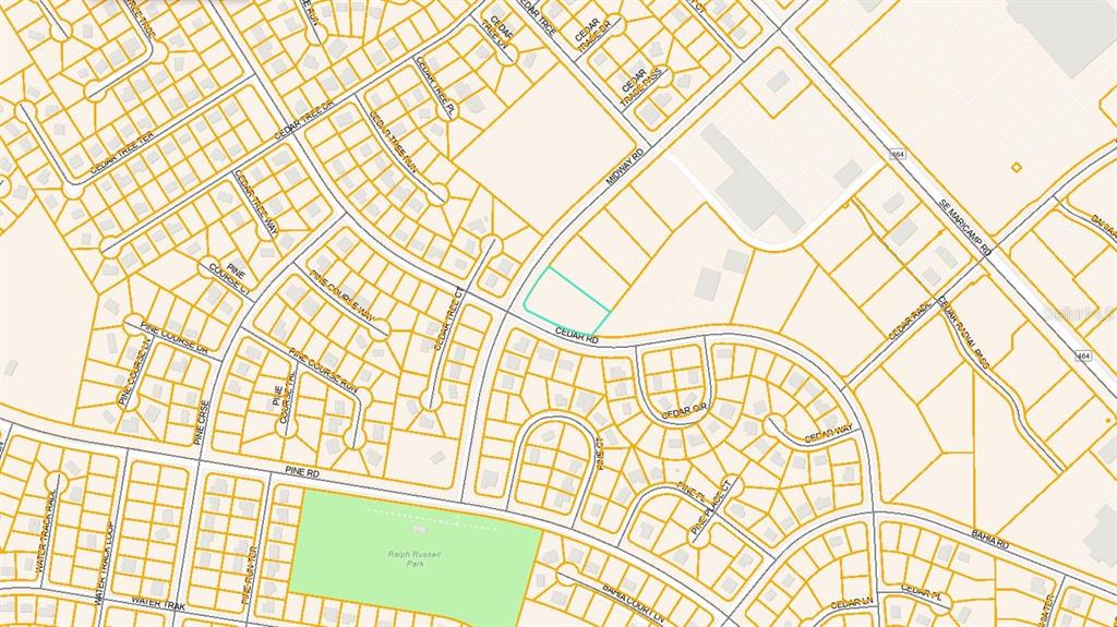 This is a map showing residential streets and Ralph Russell Park — MIDWAY ROAD, OCALA, FL