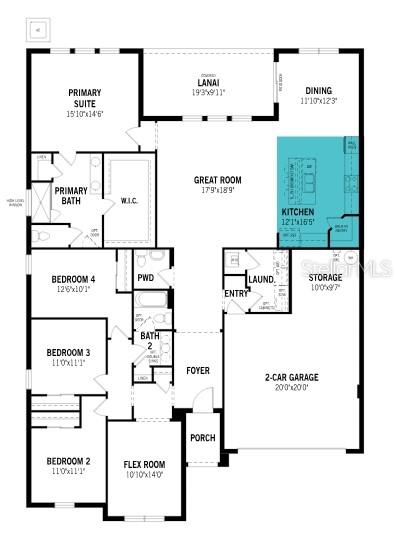 This is a floor plan of a single-story house with four bedrooms and a two-car garage — 336 FREE RANGE DRIVE, GROVELAND, FL