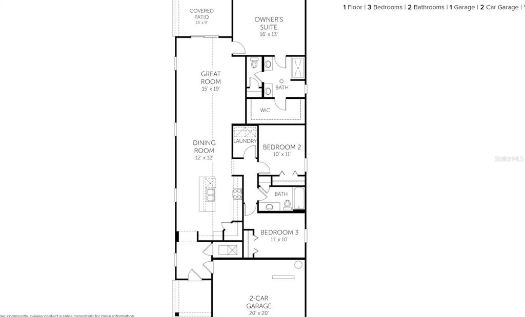This is a floor plan for a three-bedroom, two-bathroom home with a two-car garage — 5697 LAGOON CRUISE WAY, JACKSONVILLE, FL