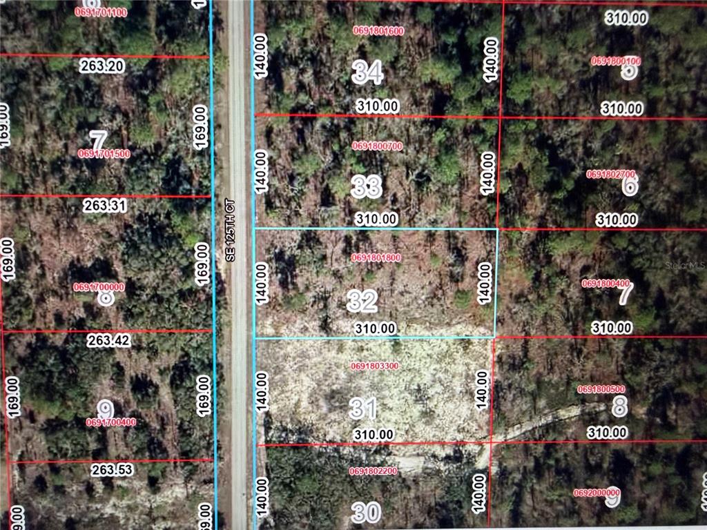 This is a map showing property lot lines and dimensions for a residential area — 0 SE 125TH COURT, DUNNELLON, FL