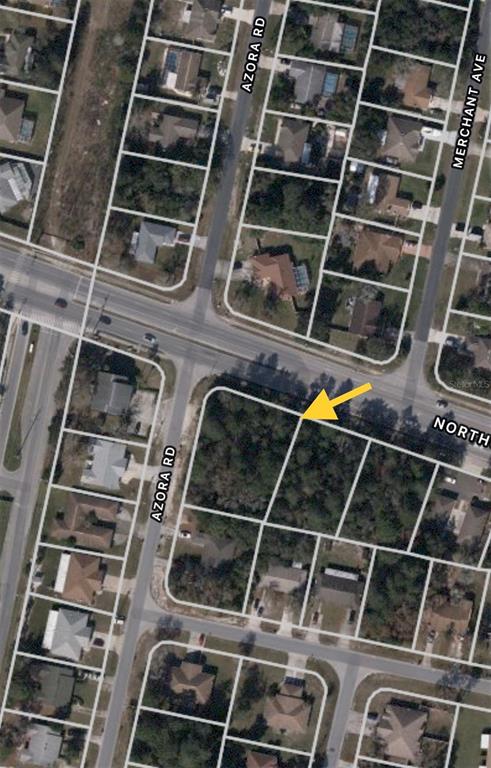 This is an aerial map view of a vacant residential lot in a suburban neighborhood — 4380 AZORA ROAD, SPRING HILL, FL