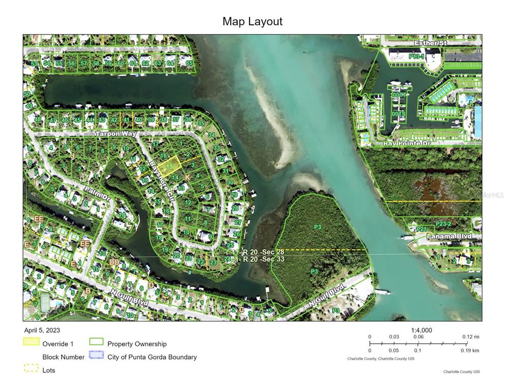 This is a map showing property lots and boundaries in a waterfront residential area — 14 BAYSHORE CIRCLE, PLACIDA, FL