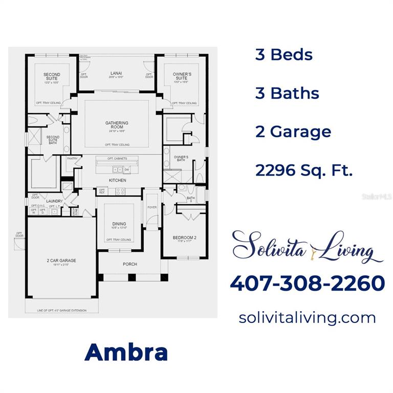 This is a floor plan for a three-bedroom, three-bathroom home with a two-car garage — 766 CARMEL LANE, KISSIMMEE, FL