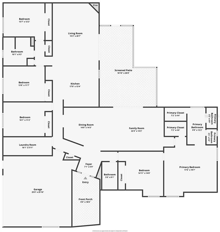This is a floor plan of a single-story house with a garage and screened patio — 1833 CROWLEY CIRCLE, LONGWOOD, FL