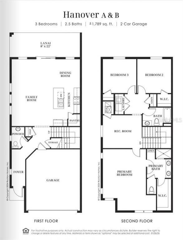 This is a floor plan for a two-story home featuring three bedrooms and 2.5 baths — 13944 EMERALD FIELDS DRIVE, HUDSON, FL