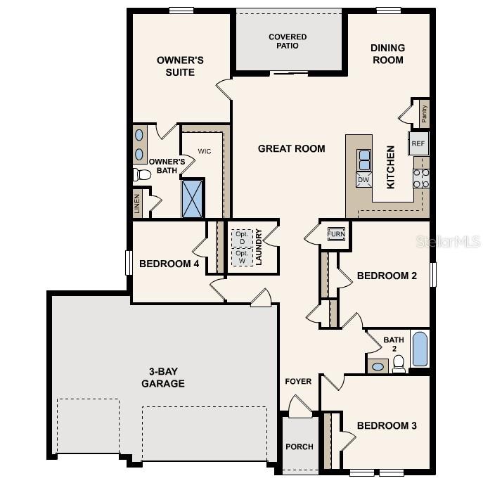 This is a floor plan for a single-story house with four bedrooms and a garage — 16107 MINORCA DRIVE, PUNTA GORDA, FL