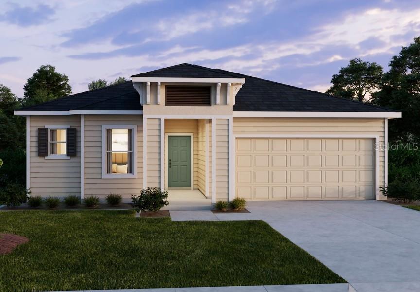 This is a digital rendering of a single-story house with beige siding and a garage — 846 SW 80TH WAY, GAINESVILLE, FL