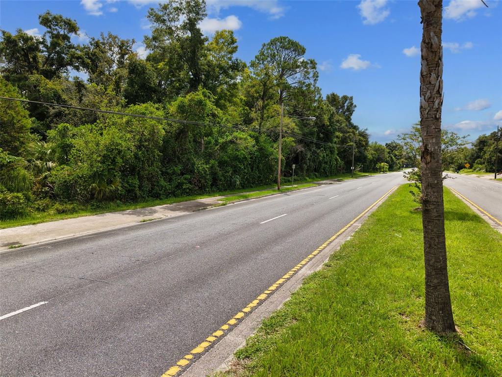 A paved road runs alongside a grassy shoulder and a dense line of trees — 000 S MAIN STREET, CHIEFLAND, FL