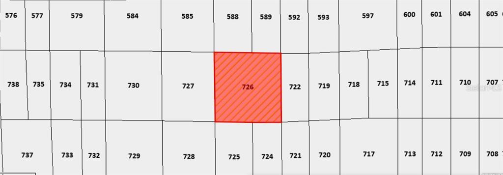 This is a map showing a highlighted rectangular land parcel numbered 726 among surrounding lots — N/A, INDIANTOWN, FL