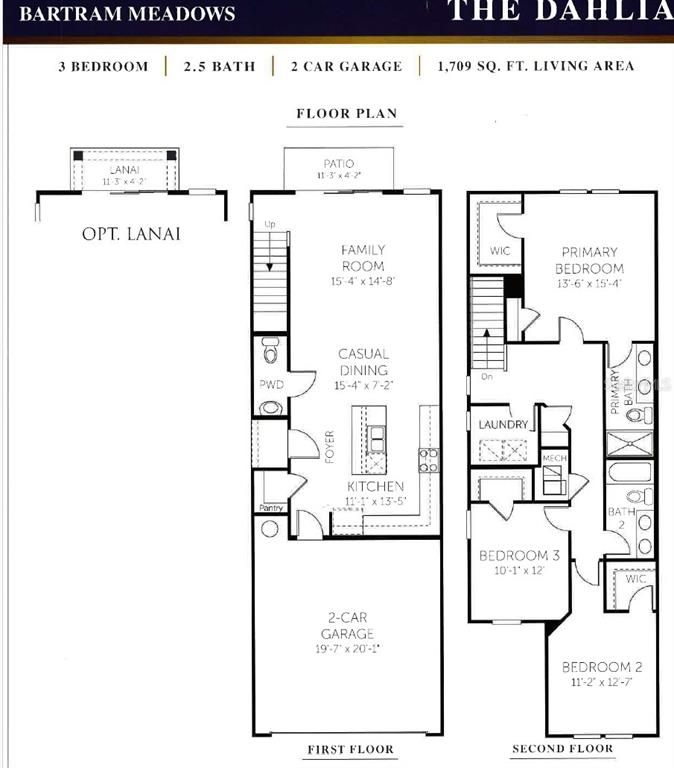 This is a floor plan for a two-story home with three bedrooms and a garage — 15019 CATTERICK COURT, JACKSONVILLE, FL