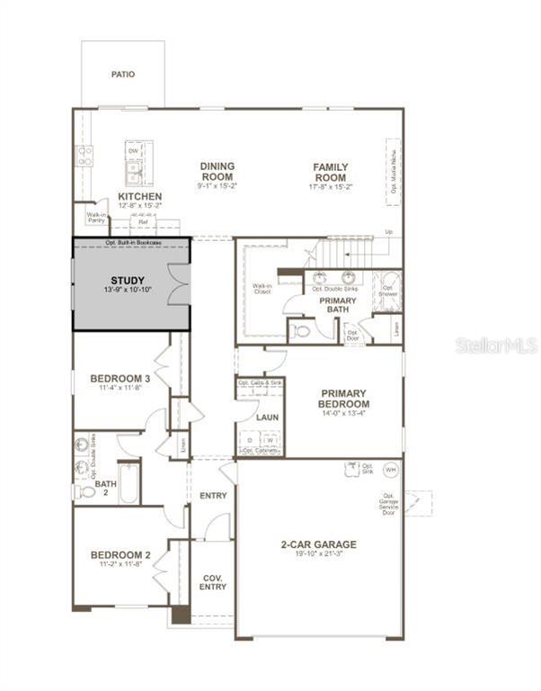 This is a floor plan for a single-story home featuring a garage, kitchen, and three bedrooms — 204 THORNBERRY WAY, PALM COAST, FL
