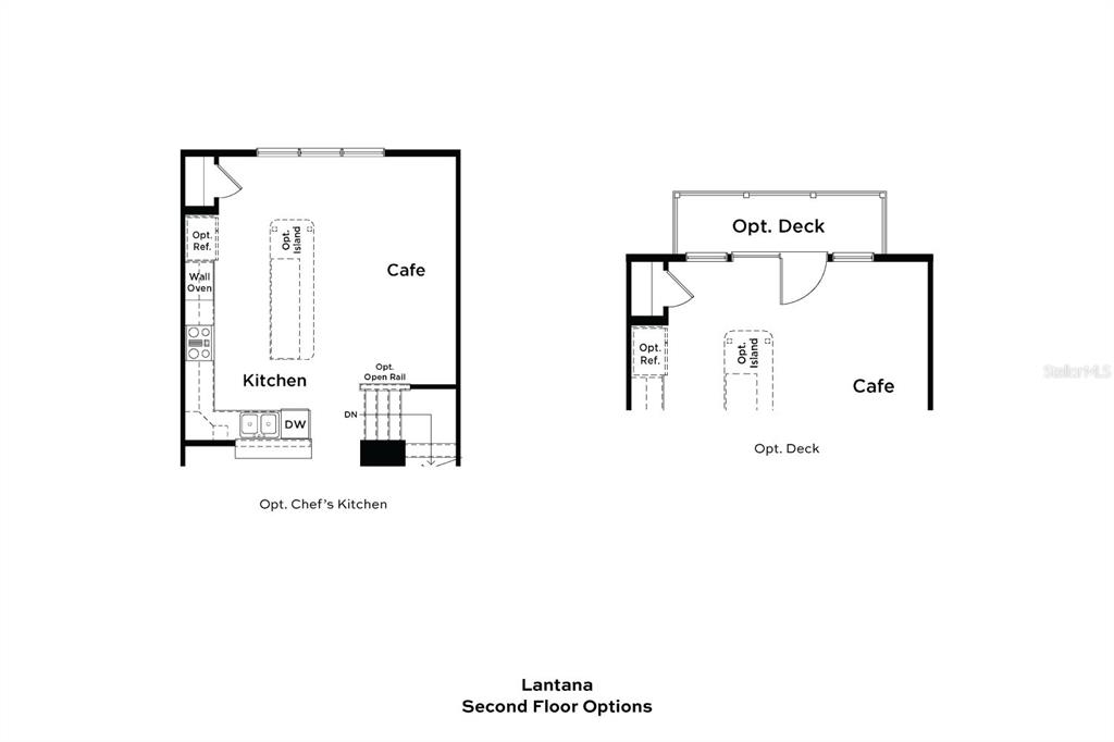 This floor plan shows two layout options for a kitchen and cafe area — 15159 GROVESIDE ROAD, WINTER GARDEN, FL