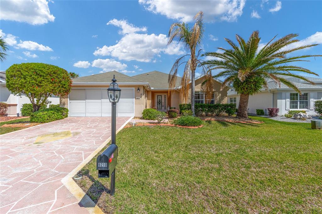 A single-story house with a paved driveway, a mailbox, and a palm tree in front — 9210 SE 118TH LOOP, SUMMERFIELD, FL