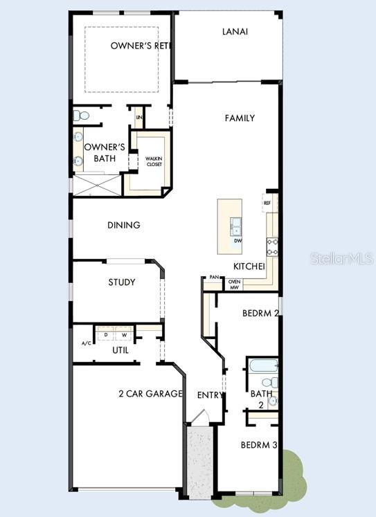 This is a floor plan for a single-story home with three bedrooms and a garage — 5813 NATIVE OAK STREET, MOUNT DORA, FL