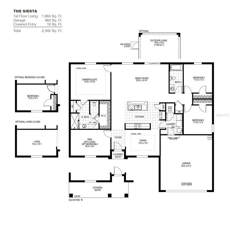 This is a floor plan for a single-story house named The Siesta — 3751 W FOREST DRIVE, DUNNELLON, FL