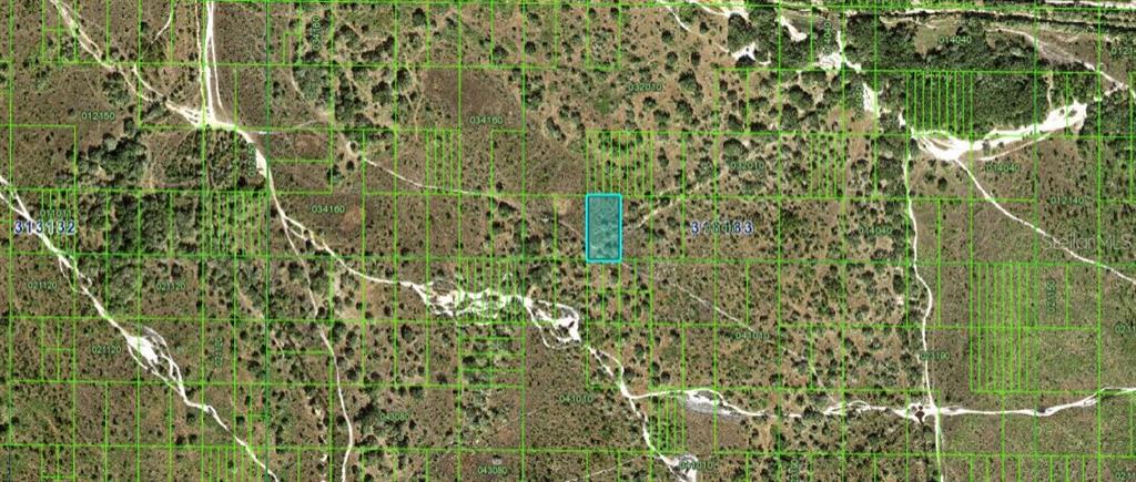 This is an aerial map showing a highlighted rectangular land parcel surrounded by undeveloped terrain — N/A, FROSTPROOF, FL
