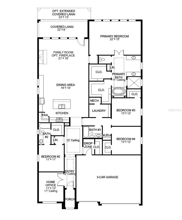 This is a floor plan for a single-story house featuring four bedrooms and a garage — 5583 VIBRANT VINE DRIVE, WIMAUMA, FL